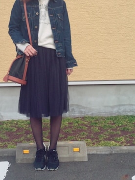 「Mila Owen」｜「アイテム（デニムジャケット）」を使った、かーなさん（レディース・159cm）の春コーディネート