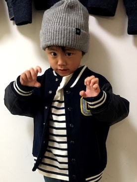 「GAP（ギャップ）のアイテム（スタジャン）」を使った、ひでぺいさん（キッズ・100cm）の秋コーディネート