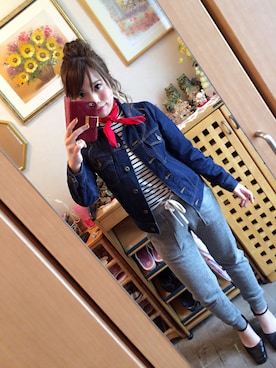 「GU（ジーユー）のアイテム（デニムジャケット、ブルー系）」を使った、＊花子＊さん（レディース・154cm）の春コーディネート