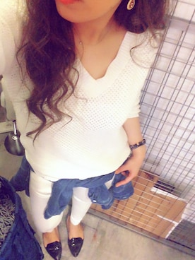 「GU（ジーユー）のアイテム（ニット/セーター、ホワイト系）」を使った、＊花子＊さん（レディース・154cm）の春コーディネート