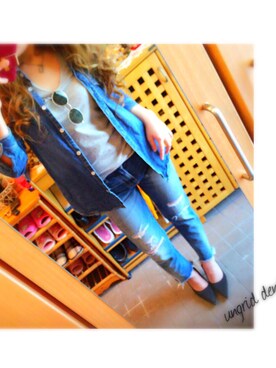 「しまむら（シマムラ）のアイテム（シャツ/ブラウス、ブルー系）」を使った、＊花子＊さん（レディース・154cm）の春コーディネート