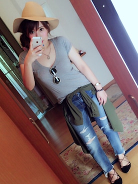 「ZARA（ザラ）のアイテム（Tシャツ/カットソー、グレー系）」を使った、＊花子＊さん（レディース・154cm）の夏コーディネート