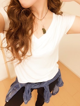 「楽天通販のアイテム（Tシャツ/カットソー、ホワイト系）」を使った、＊花子＊さん（レディース・154cm）の夏コーディネート