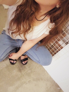 「no brand（ノーブランド）のアイテム（Tシャツ/カットソー、ホワイト系）」を使った、＊花子＊さん（レディース・154cm）の夏コーディネート