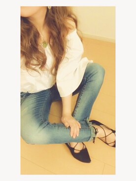 「通販のアイテム（トップス、ホワイト系）」を使った、＊花子＊さん（レディース・154cm）の夏コーディネート