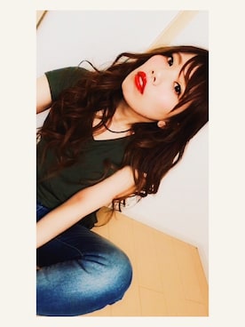 「通販のアイテム（Tシャツ/カットソー、グリーン系）」を使った、＊花子＊さん（レディース・154cm）の夏コーディネート