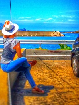 「通販のアイテム（ハット、ホワイト系）」を使った、＊花子＊さん（レディース・154cm）の夏コーディネート