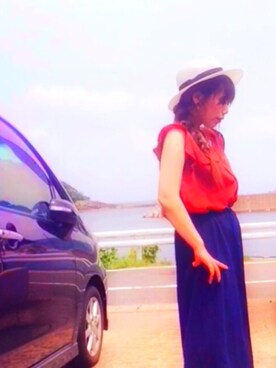 「anyfamのアイテム（シャツ/ブラウス、オレンジ系）」を使った、＊花子＊さん（レディース・154cm）の夏コーディネート