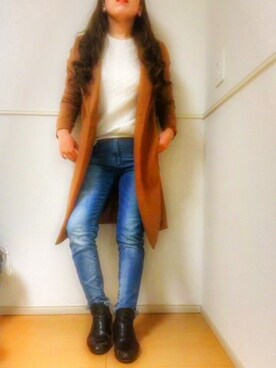 「UNIQLO（ユニクロ）のアイテム（ニット/セーター、ホワイト系）」を使った、＊花子＊さん（レディース・154cm）の秋コーディネート