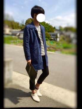 「3色コーデ」｜「アイテム（ステンカラーコート）」を使った、Mihaさん（メンズ・170cm）の春コーディネート