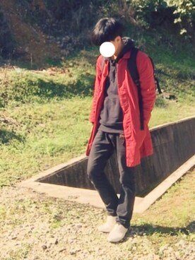 「リング」｜「アイテム（ステンカラーコート）」を使った、Mihaさん（メンズ・170cm）の秋コーディネート