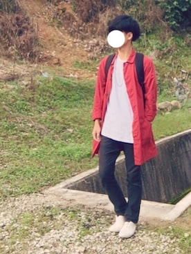 「リング」｜「アイテム（ステンカラーコート）」を使った、Mihaさん（メンズ・170cm）の秋コーディネート