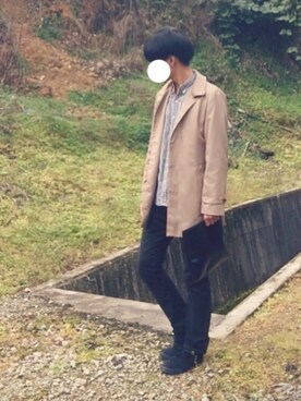 「リング」｜「アイテム（ステンカラーコート）」を使った、Mihaさん（メンズ・170cm）の秋コーディネート