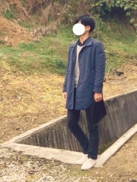 「リング」｜「アイテム（ステンカラーコート）」を使った、Mihaさん（メンズ・170cm）の冬コーディネート