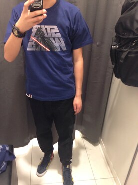 「UNIQLO（ユニクロ）のアイテム（T Shirts、ブルー系）」を使った、Supremacismさん（メンズ・175cm）の春コーディネート