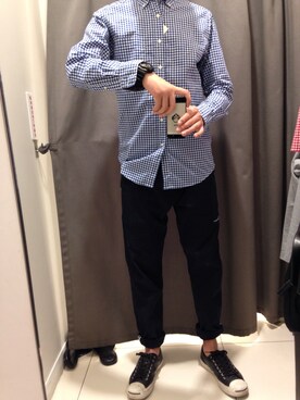 「UNIQLO（ユニクロ）のアイテム（Shirts、ブルー系）」を使った、Supremacismさん（メンズ・175cm）の夏コーディネート