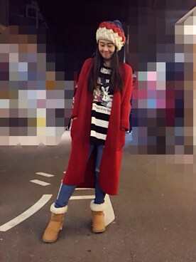 「red」｜「アイテム（ピーコート）」を使った、丁叮さん（レディース・158cm）の冬コーディネート