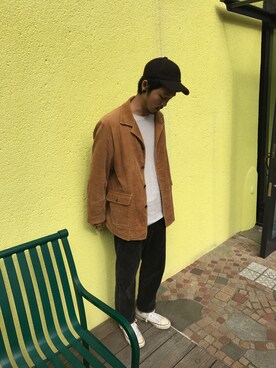 「NO NAME（ノーネーム）のアイテム（ノーカラージャケット）」を使った、かーずさん（メンズ・176cm）の秋コーディネート