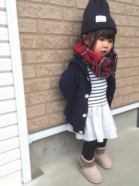 「TODAYFUL（トゥデイフル）のアイテム（帽子）」を使った、rinka⋆*さん（キッズ・80cm）の冬コーディネート