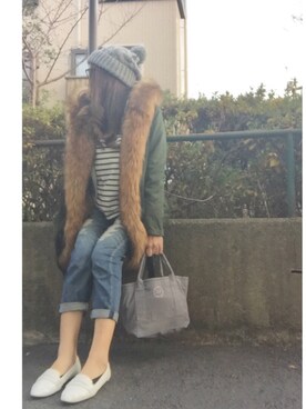 「ボーイフレンドデニム」｜「アイテム（モッズコート）」を使った、riiiii_yuparipaさん（レディース・152cm）の冬コーディネート