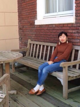 「無印良品（ムジルシリョウヒン）のアイテム（ニット/セーター、ブラウン系）」を使った、machikoさん（レディース）の冬コーディネート