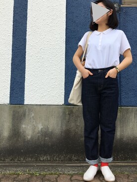 「UNIQLO（ユニクロ）のアイテム（デニムパンツ、ブルー系）」を使った、machikoさん（レディース）の春コーディネート