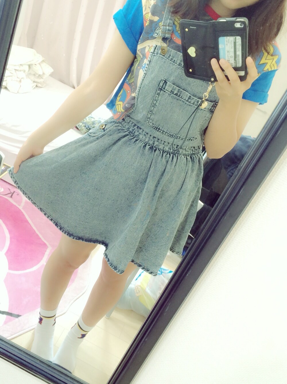 「WEGOのアイテム（サロペット/オーバーオール、ブルー系）」を使った、mi♡さん（レディース・161cm）の夏コーディネートの1枚目の写真