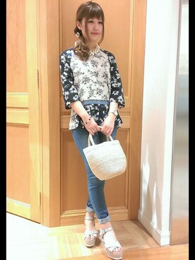 「ブルー x ホワイト」｜RIKAさん（レディース・157cm）の春コーディネート