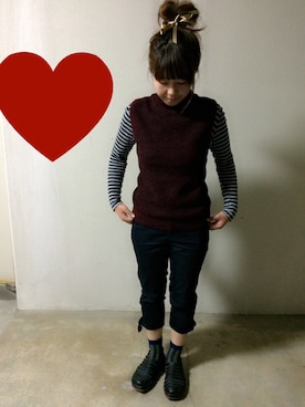 「アイテム（ベスト、レッド系）」を使った、neneさん（レディース・158cm）の秋コーディネート