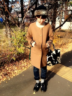「POU DOU DOU（プードゥドゥ）のアイテム（その他アウター）」を使った、neneさん（レディース・158cm）の秋コーディネート