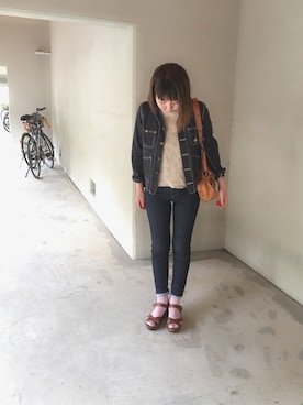 「Lee（リー）のアイテム（ノーカラージャケット）」を使った、neneさん（レディース・158cm）の夏コーディネート