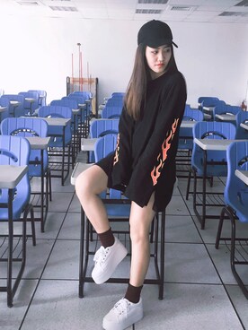 「H&M（エイチ・アンド・エム）のアイテム（帽子、ブラック系）」を使った、TSAIさん（レディース・158cm）の秋コーディネート