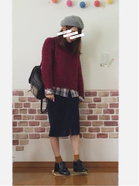 「くつした」｜「アイテム（ハンチング/ベレー帽）」を使った、りぃーさん（レディース・155cm）の秋コーディネート