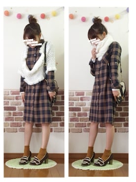 「PAGEBOY（ページボーイ）のアイテム（シャツワンピース）」を使った、りぃーさん（レディース・155cm）の秋コーディネート