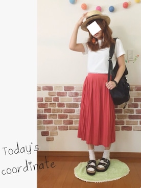 「オレンジスカート」｜りぃーさん（レディース・155cm）の春コーディネート