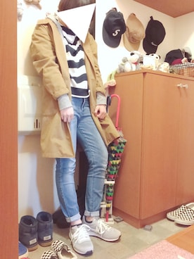 「FUDGE」｜「アイテム（ステンカラーコート）」を使った、sandyさん（レディース・162cm）の春コーディネート