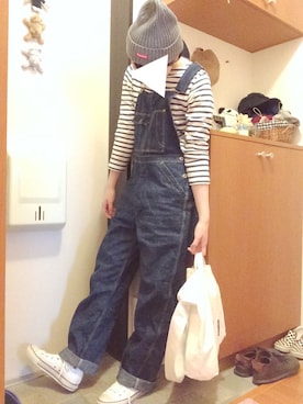 「FUDGE」｜「アイテム（オールインワン・サロペット）」を使った、sandyさん（レディース・162cm）の春コーディネート