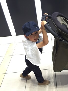 「PETIT BATEAU（プチバトー）のアイテム（キャップ）」を使った、yukari.76さん（キッズ・100cm）の秋コーディネート
