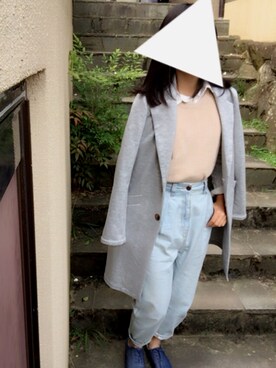 「マムジーンズ」｜「アイテム（チェスターコート）」を使った、空海さん（レディース・157cm）の秋コーディネート