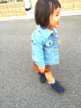 「子供服」｜「アイテム（デニムジャケット）」を使った、chibimama❤︎さん（キッズ・70cm）の秋コーディネート