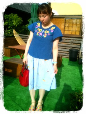 「ジャパンブルー」｜「アイテム（アナログ腕時計）」を使った、なちさん（レディース・157cm）の夏コーディネート