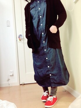 「キャンバスシューズ」｜「アイテム（ワンピース/ドレス）」を使った、春さん（レディース・152cm）の冬コーディネート