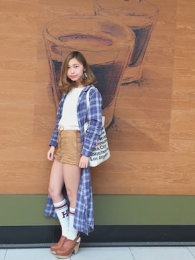 「アイテム（モカシン/デッキシューズ）」を使った、☁️池田愛梨☁️さん（レディース・157cm）の冬コーディネート