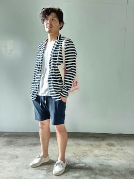 「アイテム（モカシン/デッキシューズ、ホワイト系）」を使った、KjYangさん（メンズ・172cm）の春コーディネート