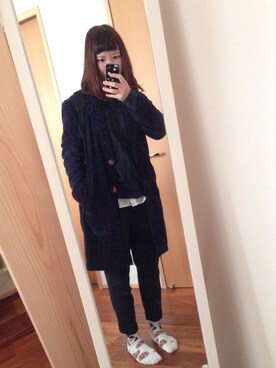 「黒リュック」｜「アイテム（チェスターコート）」を使った、tapiさん（レディース・155cm）の冬コーディネート