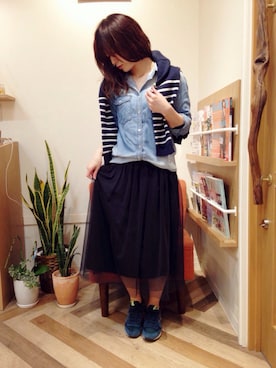 「imvely（-）のアイテム（ニット/セーター）」を使った、mieko.さん（レディース・153cm）の春コーディネート