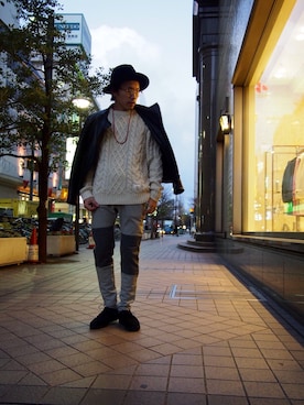 「VANQUISH」｜「アイテム（ライダースジャケット）」を使った、Tatsuhiro_Fujimatsuさん（メンズ・170cm）の冬コーディネート