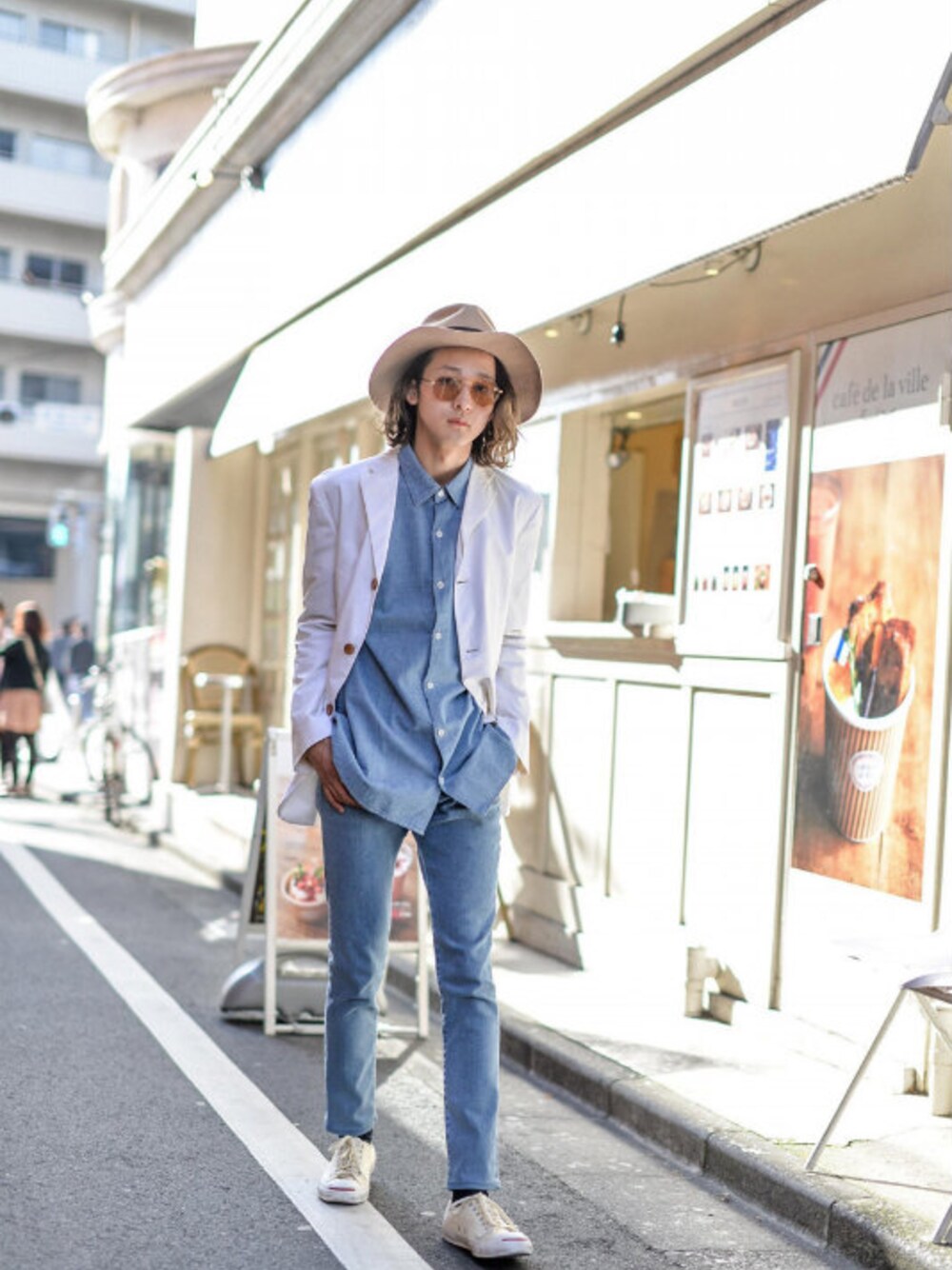 「JIL SANDERのJILL SANDER - Cotton Jacket ¥26500+tax（テーラードジャケット、ホワイト系）」を使った、kodona_tokyoさん（メンズ・177cm）の春コーディネートの1枚目の写真