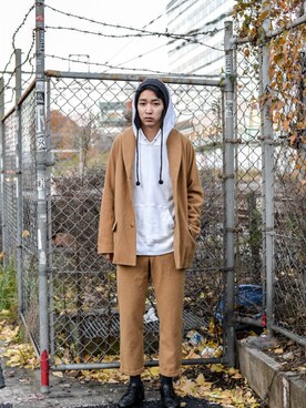 「WhoWhat（フーワット）のアイテム（セットアップ）」を使った、kodona_tokyoさん（メンズ・180cm）の冬コーディネート