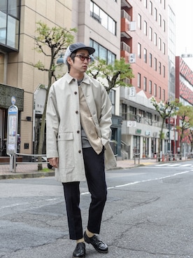 「アイテム（ステンカラーコート、ホワイト系）」を使った、kodona_tokyoさん（メンズ・181cm）の冬コーディネート